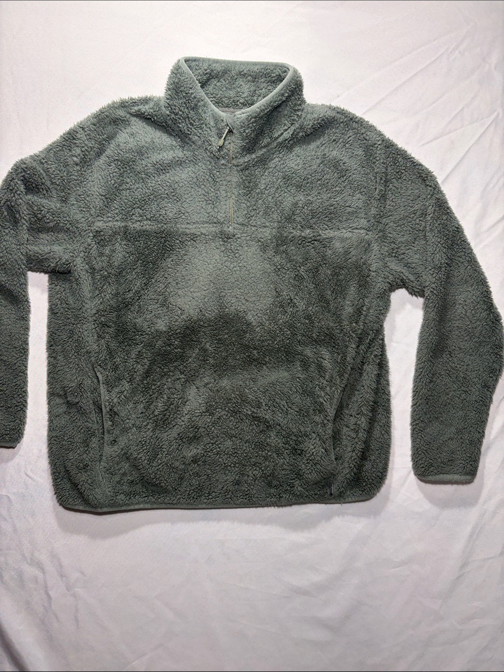 Eddie Bauer Olive Green Sherpa Quarter-Zip Pullover with pockets